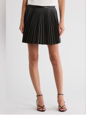 French Connection Black Faux Leather Pleated Mini Skirt 4
